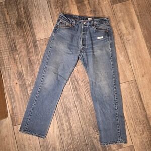 Levis 501 Mens Blue Straight Leg Button Fly Denim Jeans 36x32 Vintage 90s Style